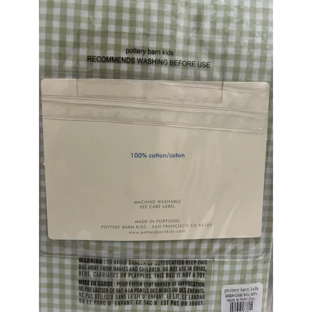 NEW Pottery Barn Kids Size Small Pillowcase Green And White Gingham